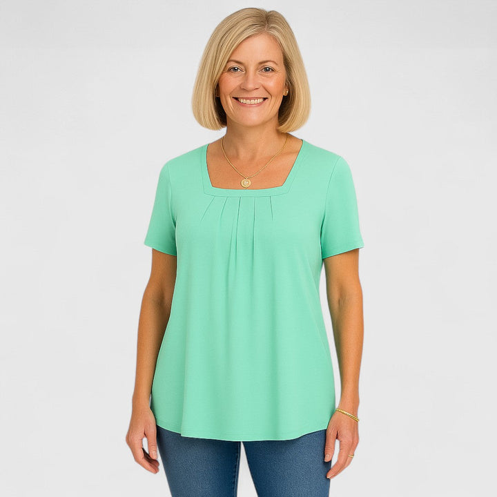 DELYRA – PLEATED SQUARE NECK BLOUSE