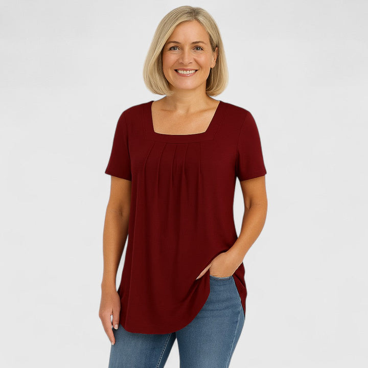 DELYRA – PLEATED SQUARE NECK BLOUSE