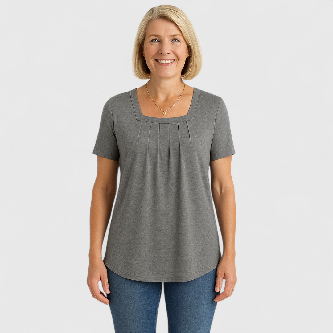 DELYRA – PLEATED SQUARE NECK BLOUSE