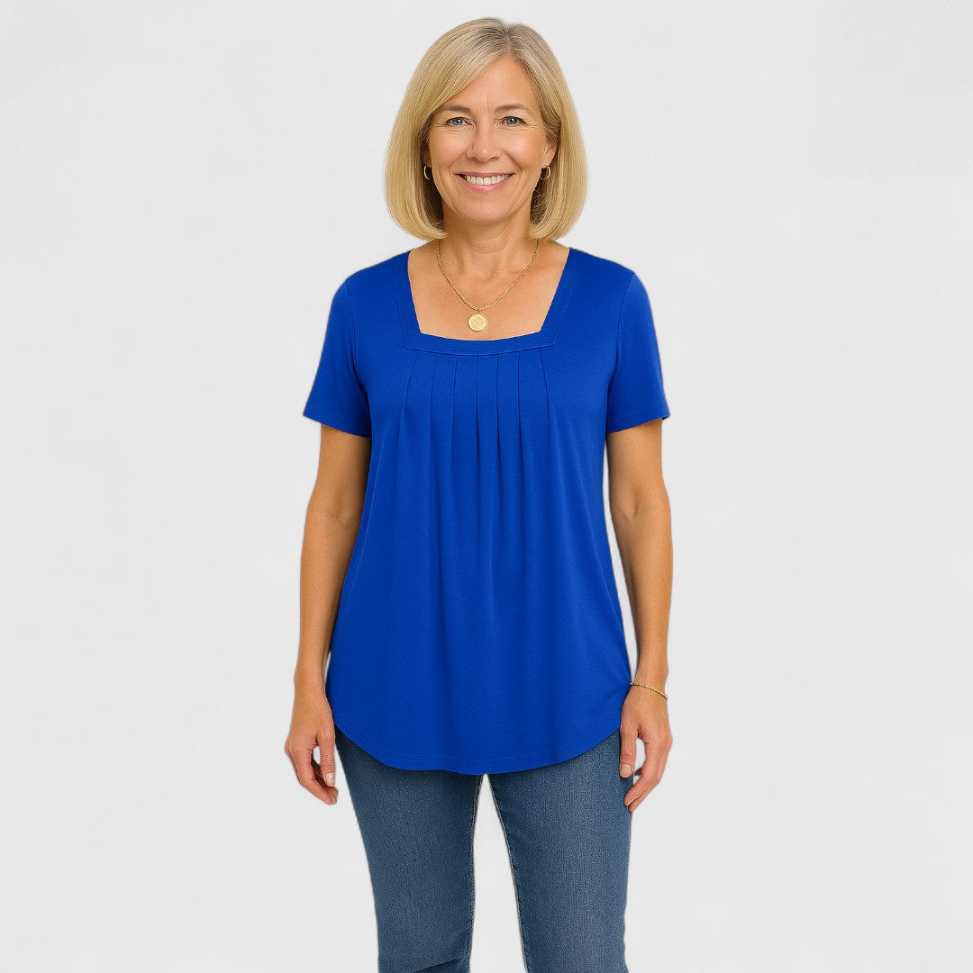 DELYRA – PLEATED SQUARE NECK BLOUSE