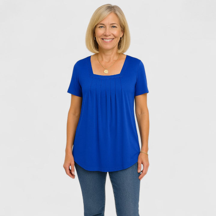 DELYRA – PLEATED SQUARE NECK BLOUSE