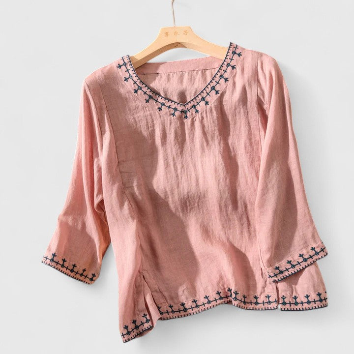 TAZARIA – ELEGANT V-NECK BLOUSE FOR TIMELESS STYLE
