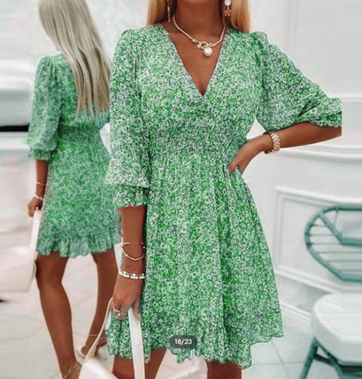 LINNEA – BOHEMIAN PRINTED SHORT-SLEEVED FLORAL DRESS