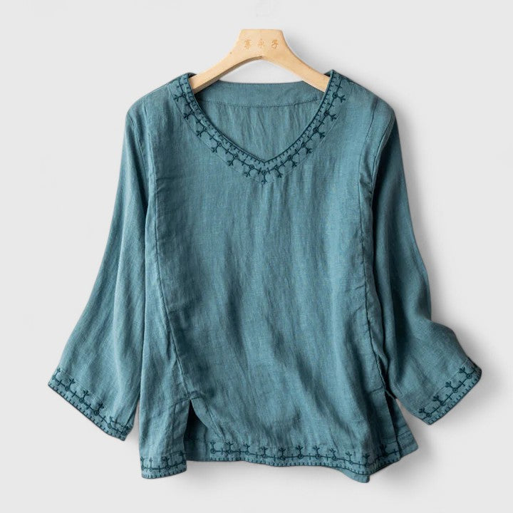 TAZARIA – ELEGANT V-NECK BLOUSE FOR TIMELESS STYLE