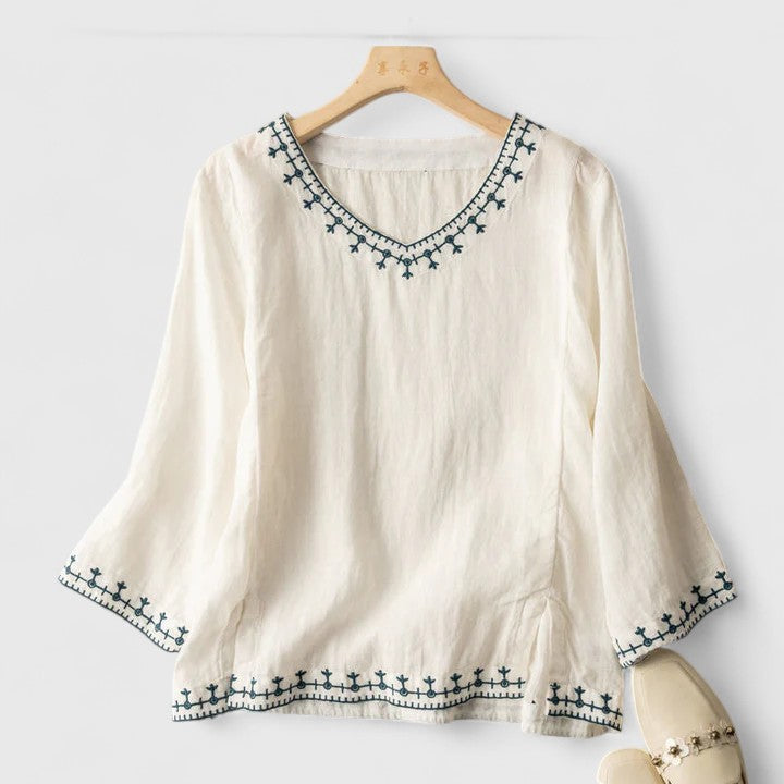 TAZARIA – ELEGANT V-NECK BLOUSE FOR TIMELESS STYLE
