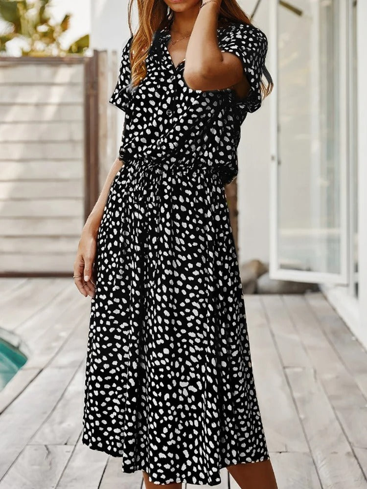 NAYIRA – RELAXED BUTTON-UP MIDI DRESS