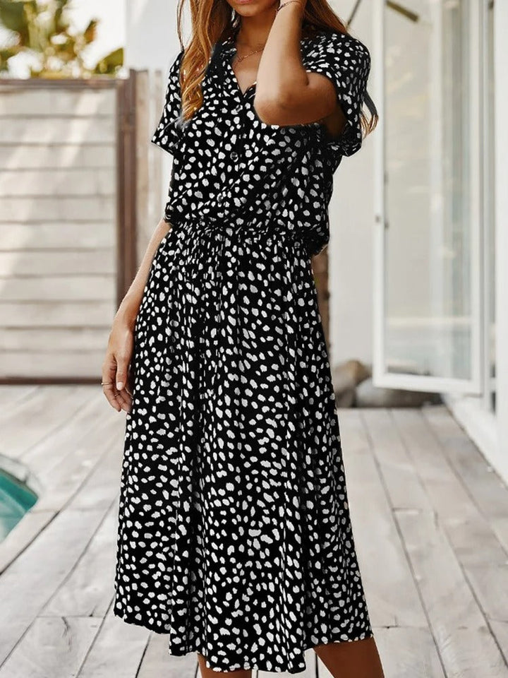 NAYIRA – RELAXED BUTTON-UP MIDI DRESS