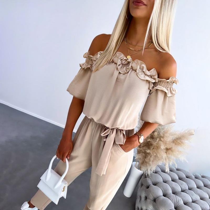 ARLENS – ELEGANT OFF-SHOULDER FRILL TIE-WAIST JUMPSUIT