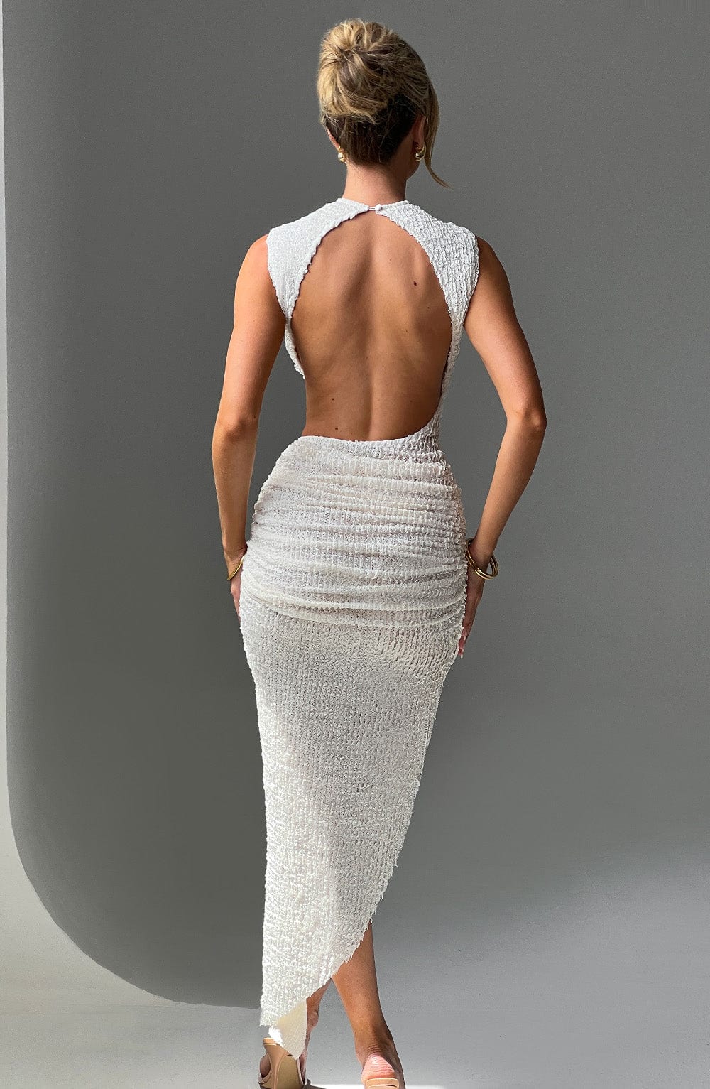 SILAS – APHRODITE TEXTURED MIDI EVENING DRESS