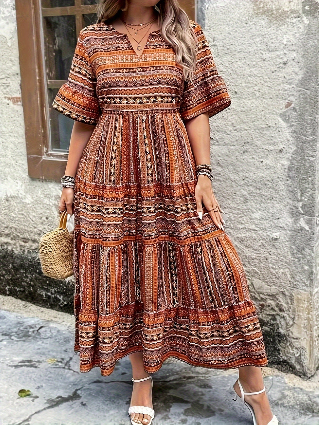 SYLPHA – ELEGANT ETHNIC PRINT BOHEMIAN DRESS