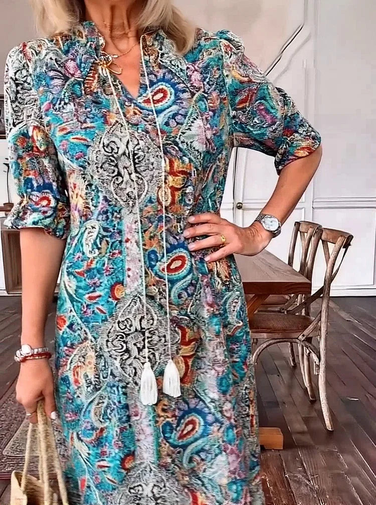 AMARANTHE – BOHO DRAWSTRING NECK MAXI DRESS