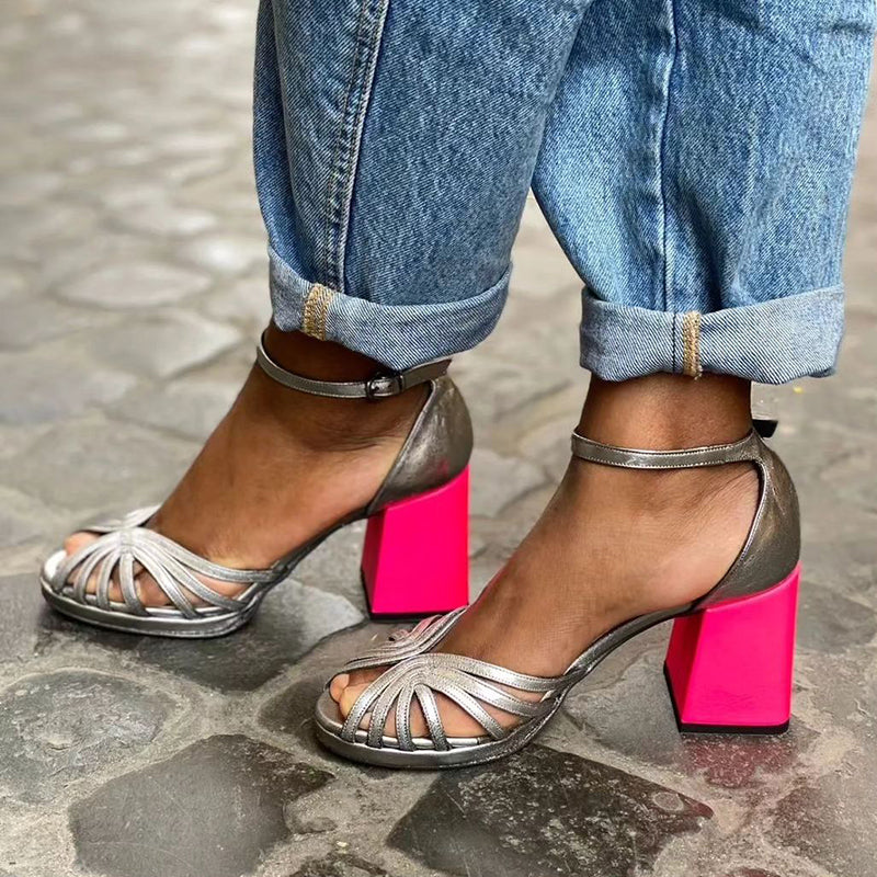AELIRINDRA – SHINY SANDALS WITH CHUNKY HEEL