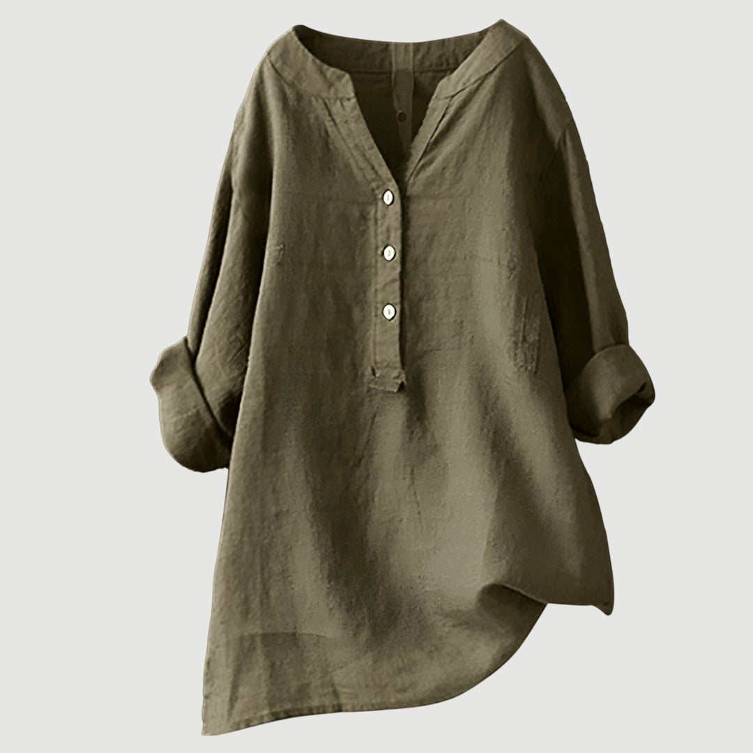 XAVINA – BUTTON-FRONT LINEN SHIRT WITH CURVED HEM