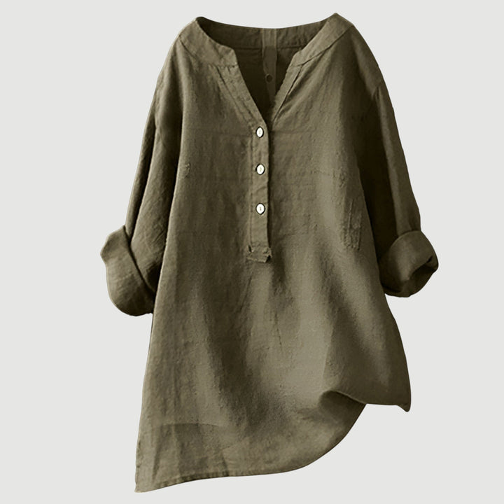 XAVINA – BUTTON-FRONT LINEN SHIRT WITH CURVED HEM