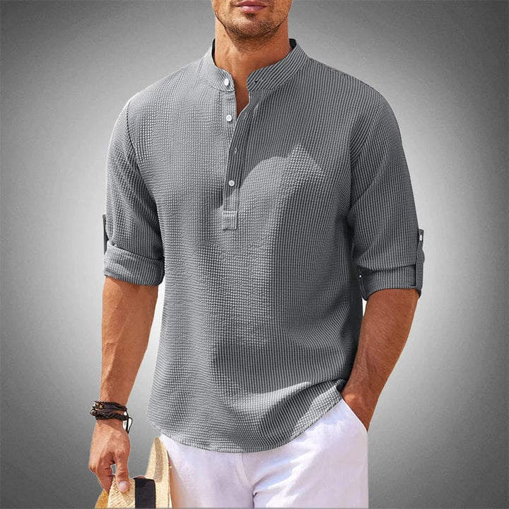 BROOKE – TEXTURED HENLEY COLLAR SHIRT