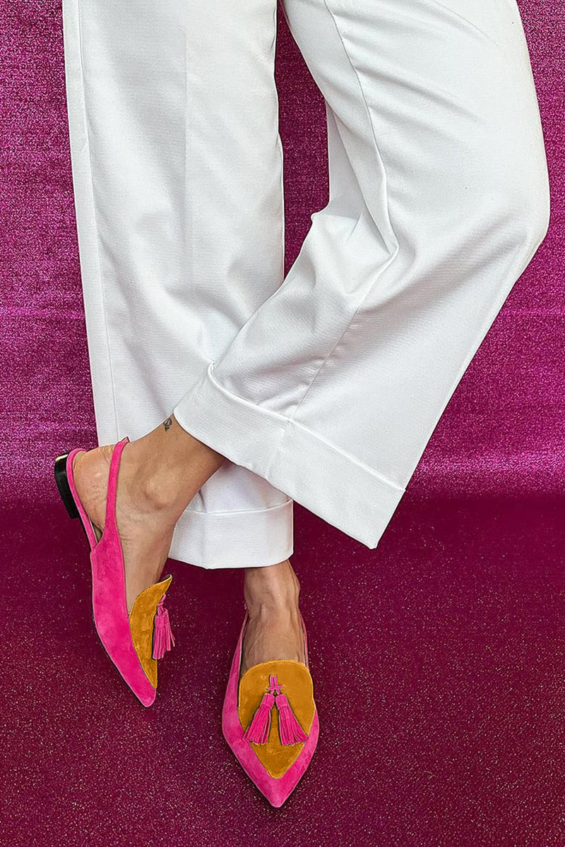 Rosaa - Colourful Ballerinas with Fringes and Decorative Ankle Strap