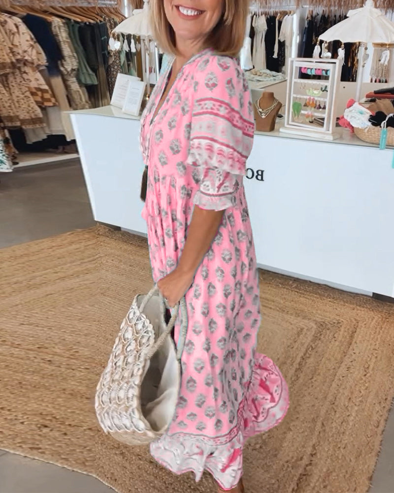 KINSLEY – LONG LANTERN SLEEVE BOHEMIAN DRESS