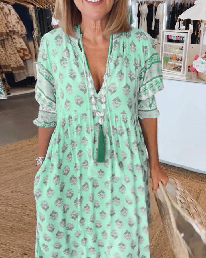 KINSLEY – LONG LANTERN SLEEVE BOHEMIAN DRESS