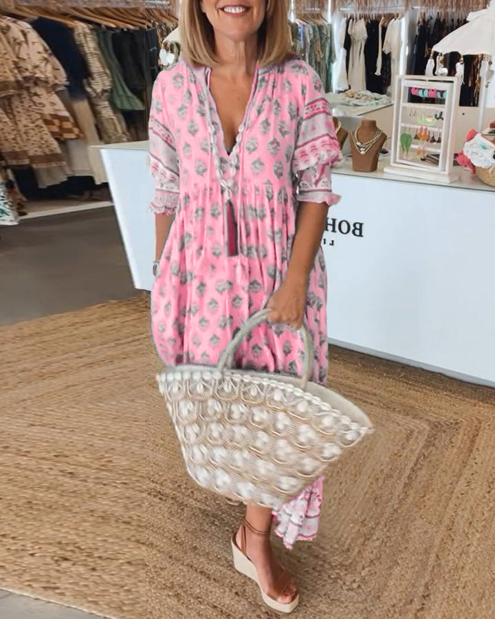 KINSLEY – LONG LANTERN SLEEVE BOHEMIAN DRESS