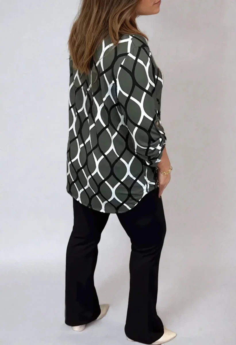 OLYSSIA – ELEGANT PATTERNED LONG SLEEVE BLOUSE