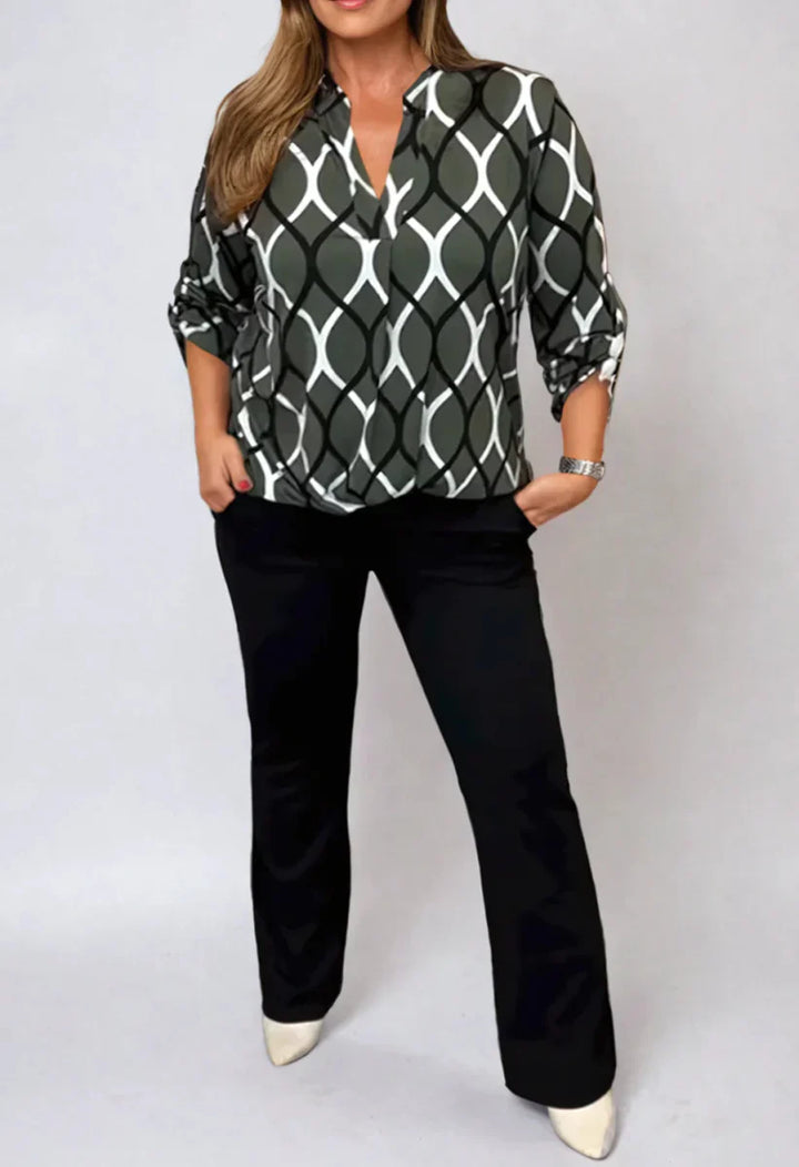 OLYSSIA – ELEGANT PATTERNED LONG SLEEVE BLOUSE