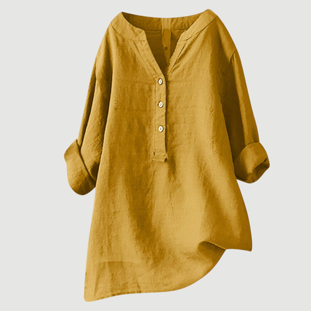 XAVINA – BUTTON-FRONT LINEN SHIRT WITH CURVED HEM